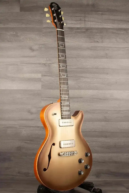 Patrick James Eggle Macon Carved Top Electric Guitar (#31150), Sunburst over Shoreline Gold, Dual P90 Pickups
