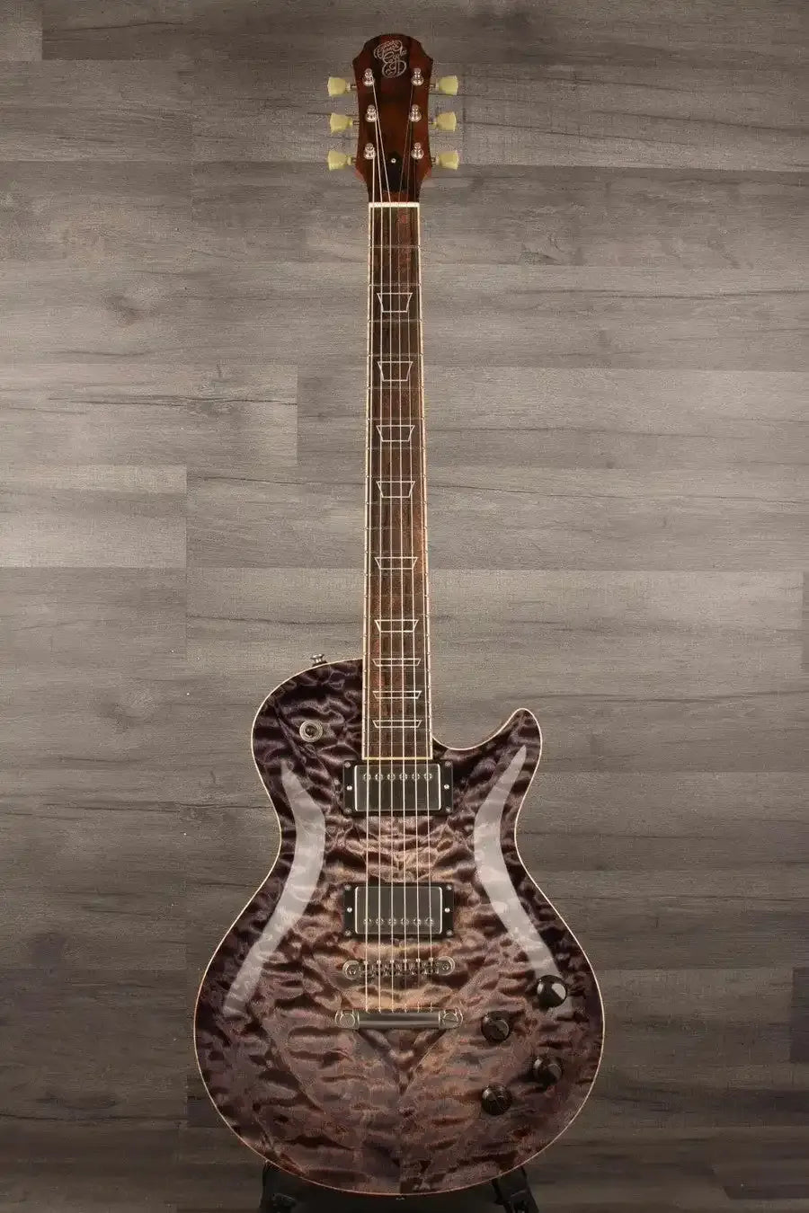 Patrick James Eggle Macon Carved Electric Guitar (#31117), Blackburst - Master Grade Quilt Maple