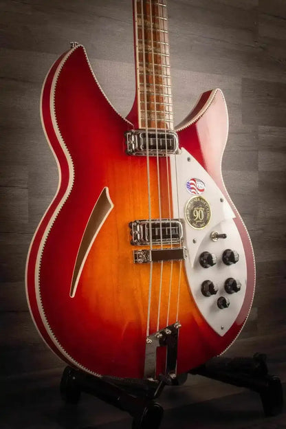 Rickenbacker 4005XC Bass Guitar, 90th Anniversary Ltd Edition, Amber FireGlo, Semi-Hollow Maple Body