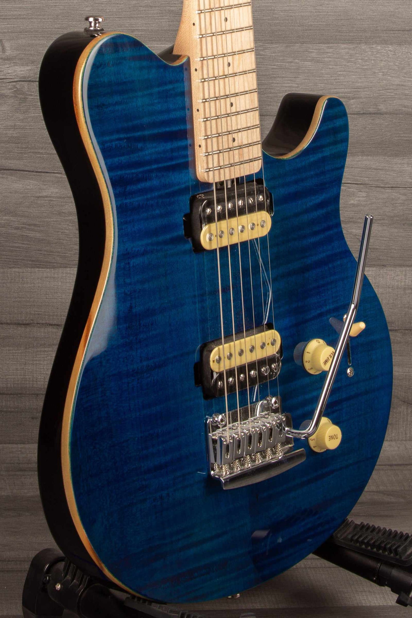MusicMan Sterling Axis Flame Maple - Neptune Blue
