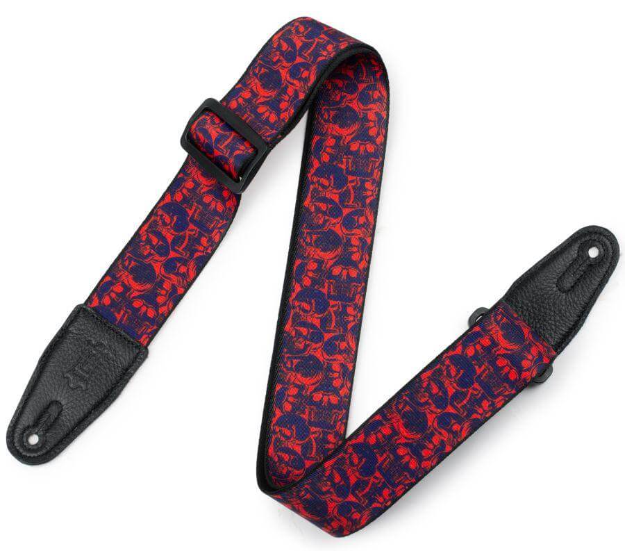 Levy's Skull Polyester Guitar Strap - Purple & Red Skulls