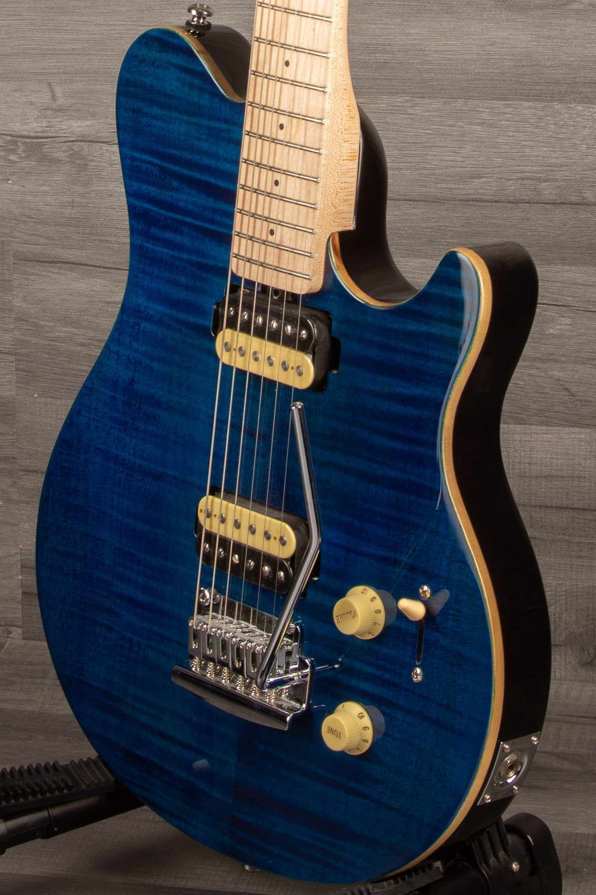 MusicMan Sterling Axis Flame Maple - Neptune Blue