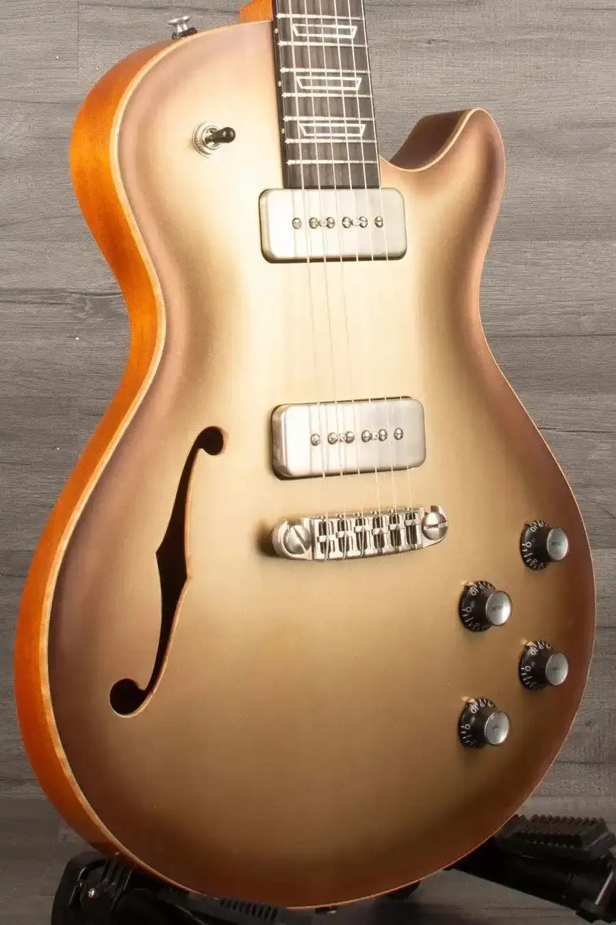 Patrick James Eggle Macon Carved Top Electric Guitar (#31150), Sunburst over Shoreline Gold, Dual P90 Pickups