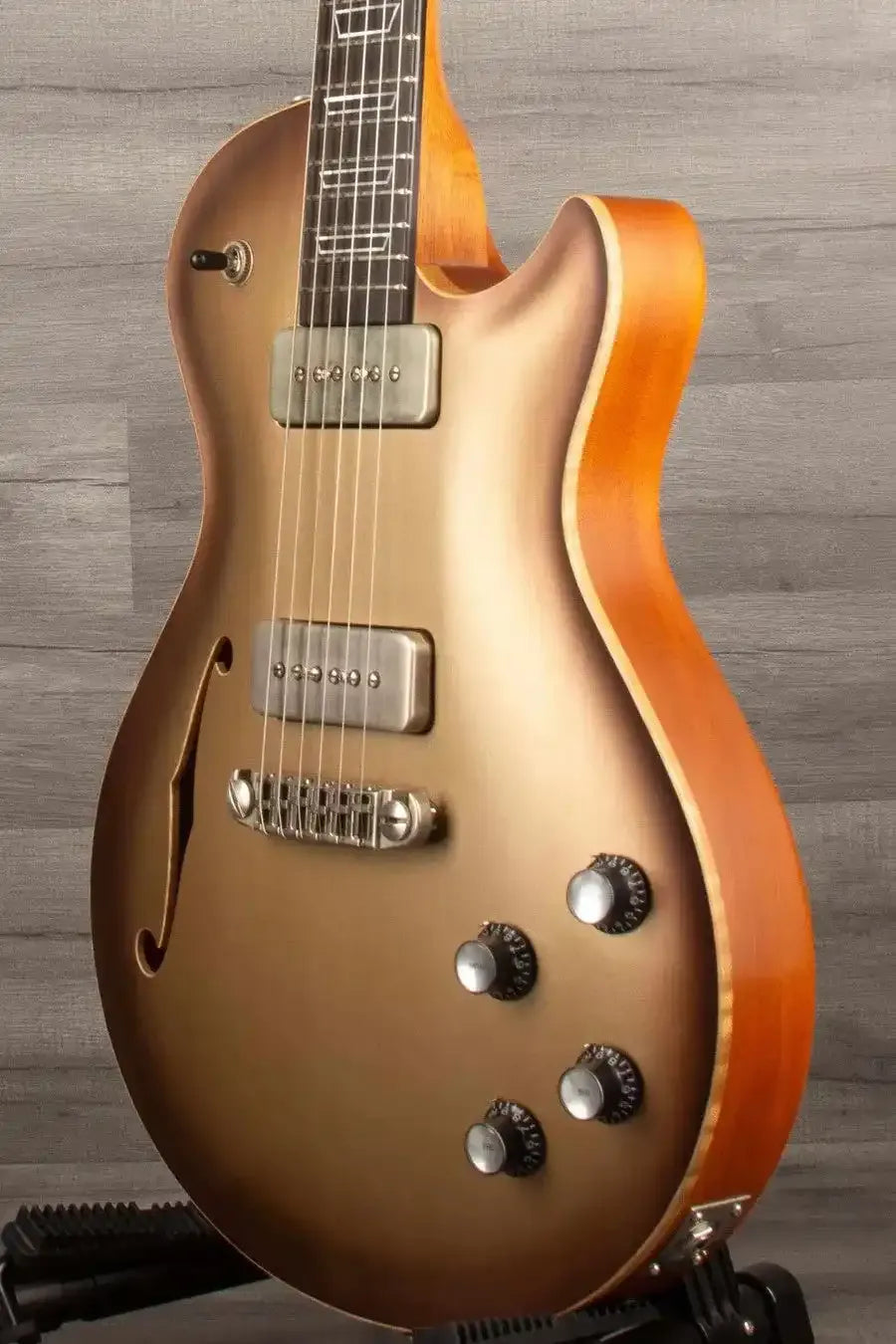 Patrick James Eggle Macon Carved Top Electric Guitar (#31150), Sunburst over Shoreline Gold, Dual P90 Pickups
