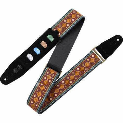 Levy's Vintage Hootenanny Series Guitar Strap - Aztec red (with pick holder)