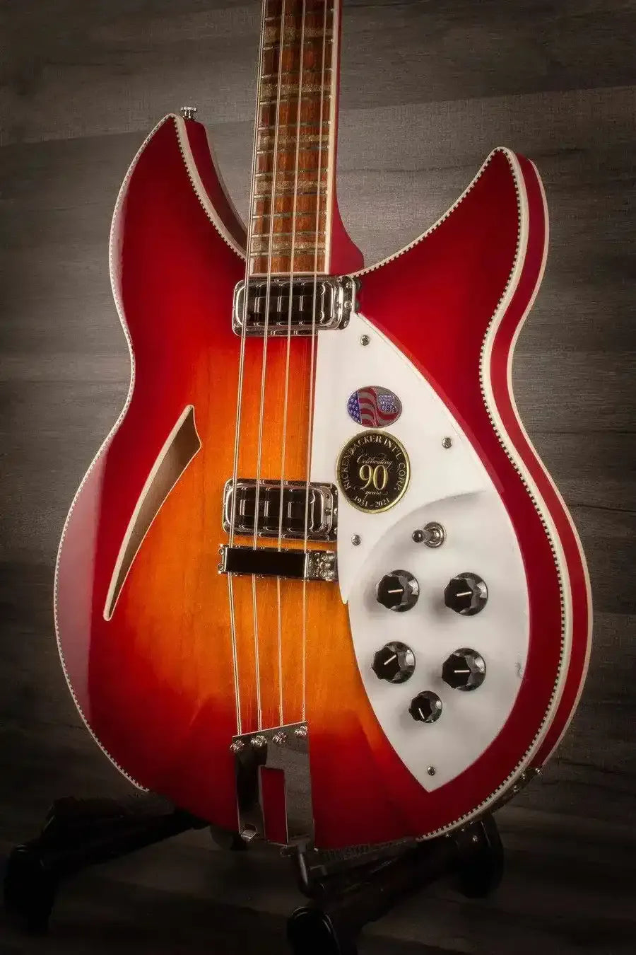 Rickenbacker 4005XC Bass Guitar, 90th Anniversary Ltd Edition, Amber FireGlo, Semi-Hollow Maple Body