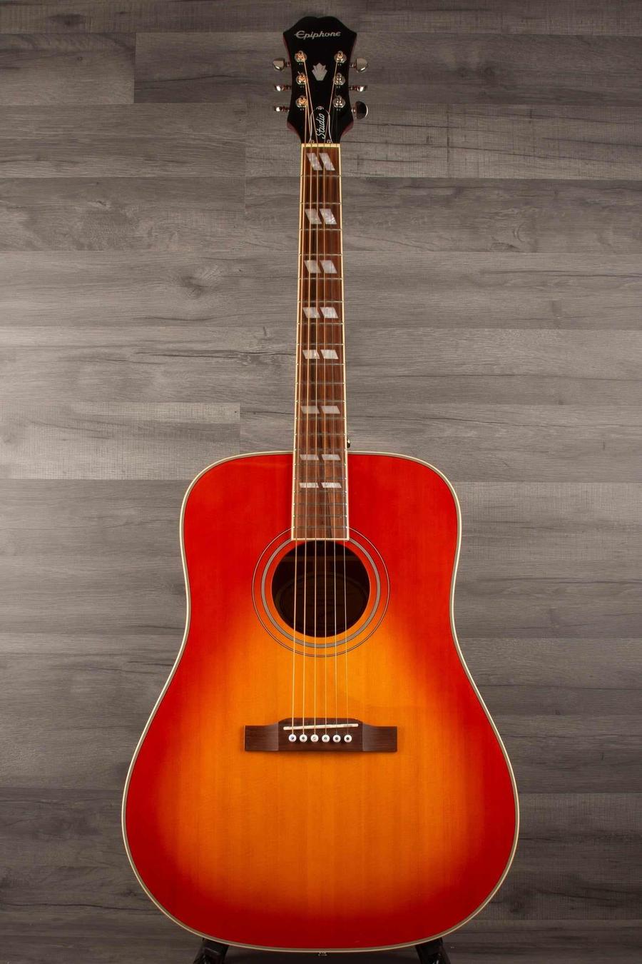 B Stock Epiphone Hummingbird Studio Acoustic Guitar - Faded Cherry, Solid Top, Fishman Sonitone