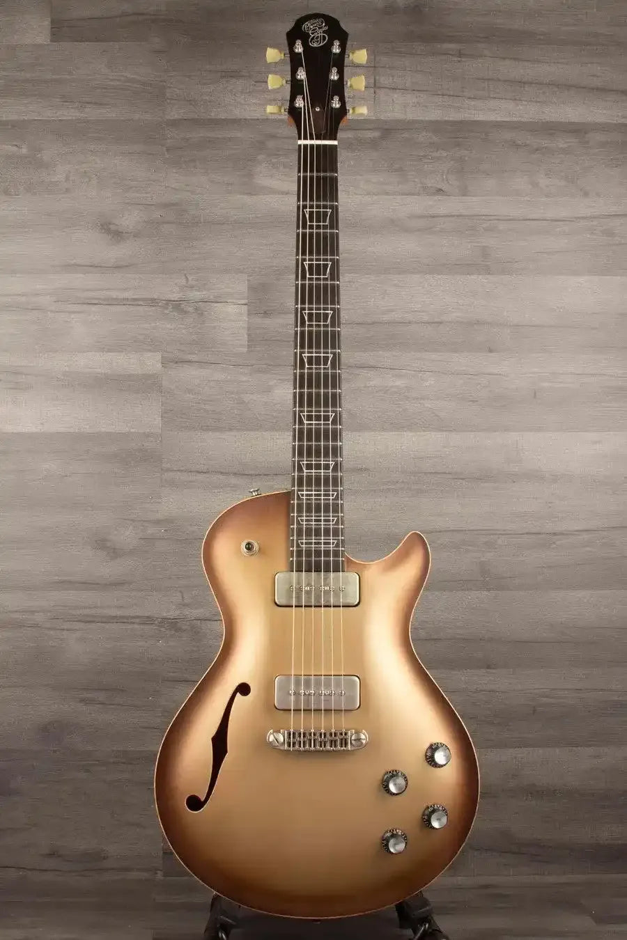 Patrick James Eggle Macon Carved Top Electric Guitar (#31150), Sunburst over Shoreline Gold, Dual P90 Pickups